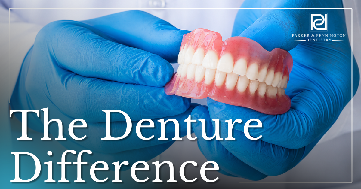The Denture Difference hands holding dentures